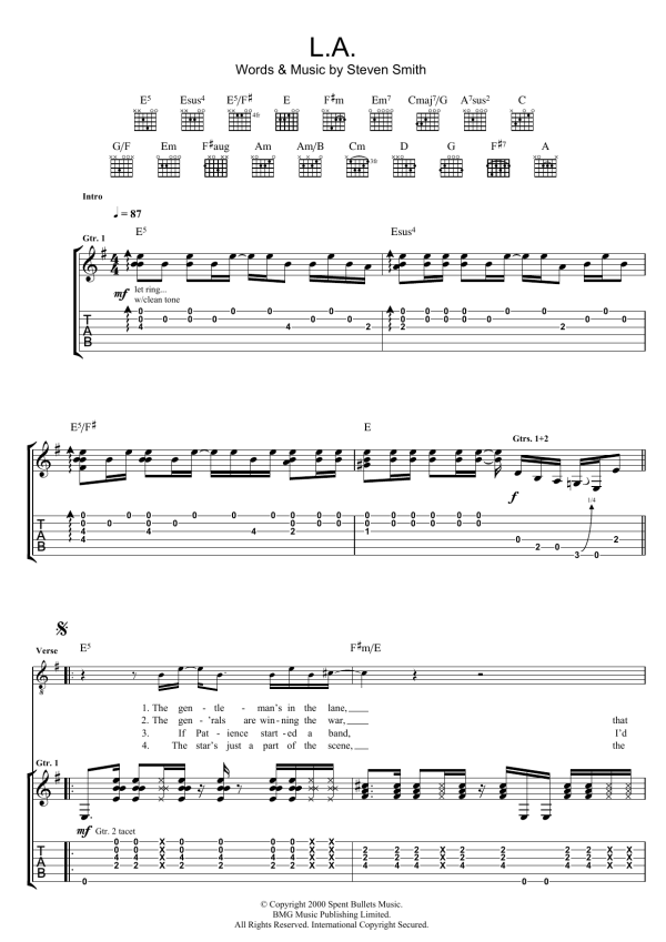 Elliott Smith L.A. Musik Noten - Guitar Tab - 44815-0