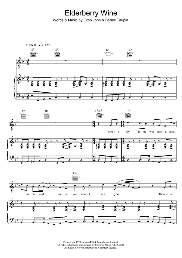 Elton John Elderberry Wine Musik Noten - Piano, Vocal & Guitar Chords - 49200-0