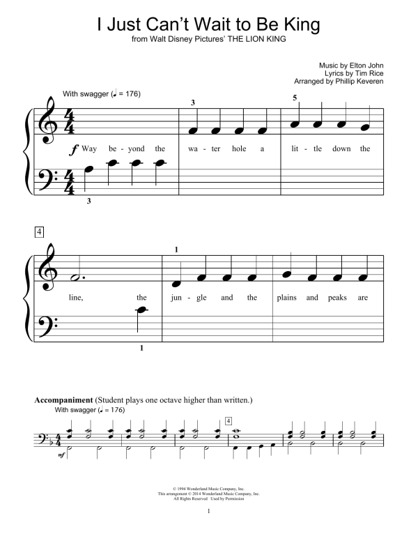 Elton John I Just Can't Wait To Be King (from The Lion King) (arr. Phillip Keveren) Musik Noten - Educational Piano - 153097-0