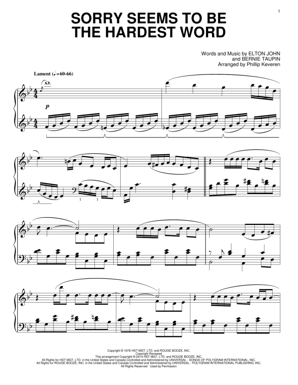 Elton John Sorry Seems To Be The Hardest Word [Classical version] (arr. Phillip Keveren) Musik Noten - Piano Solo - 154338-0