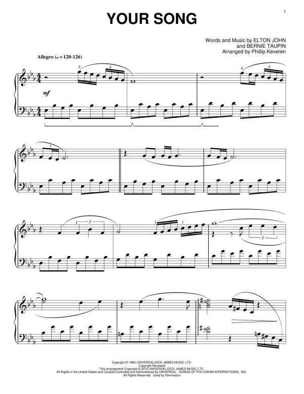 Elton John Your Song [Classical version] (arr. Phillip Keveren) Musik Noten - Piano Solo - 154339-0
