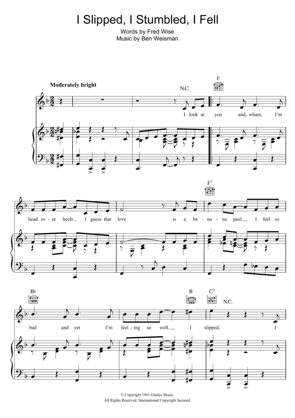 Elvis Presley I Slipped, I Stumbled, I Fell Musik Noten - Piano, Vocal & Guitar Chords - 121109-0