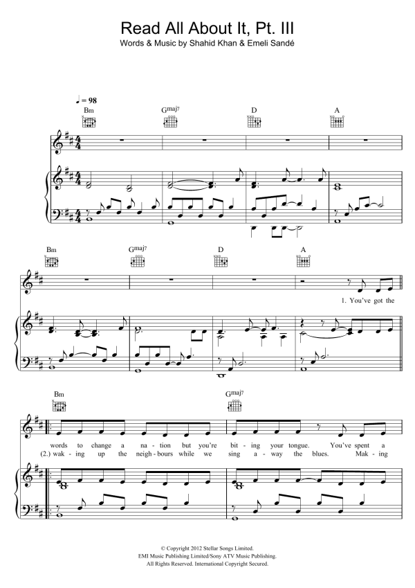 Emeli Sande Read All About It, Part III Musik Noten - Piano, Vocal & Guitar Chords - 114818-0