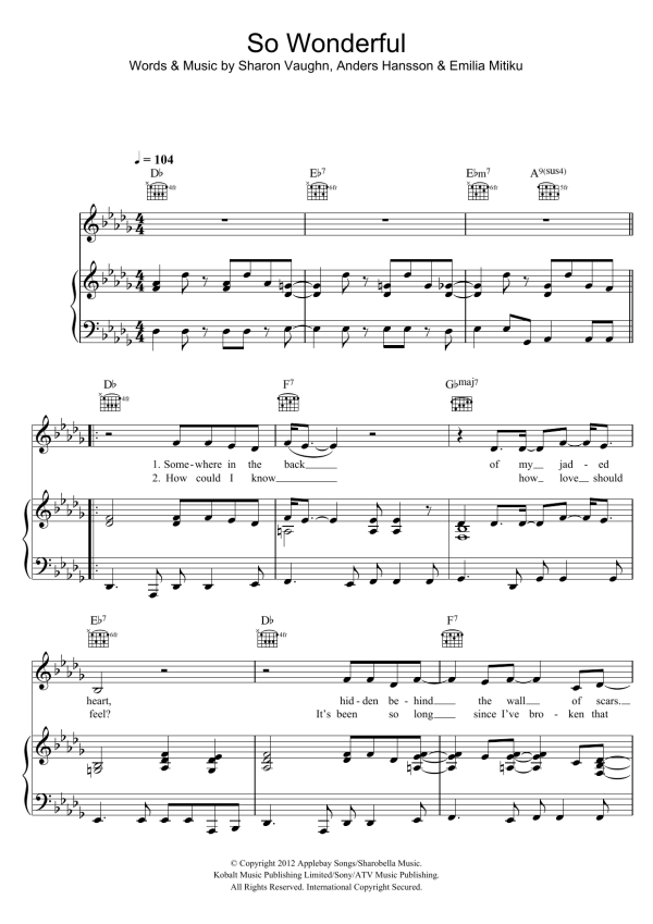 Emilia Mitiku So Wonderful Musik Noten - Piano, Vocal & Guitar Chords - 114835-0