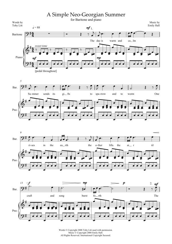 Emily Hall A Simple Neo-Georgian Summer (for baritone and piano) Musik Noten - Piano & Vocal - 45850-0