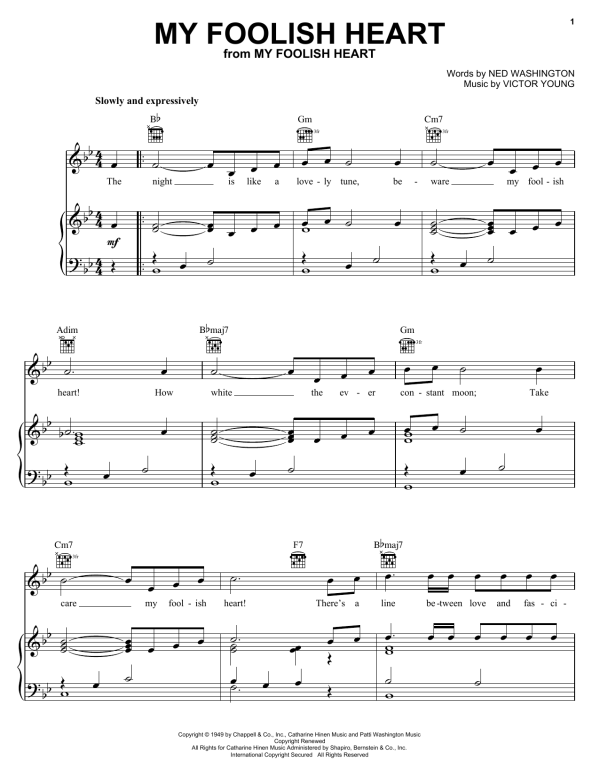 Engelbert Humperdinck My Foolish Heart Musik Noten - Piano, Vocal & Guitar Chords - 26256-0