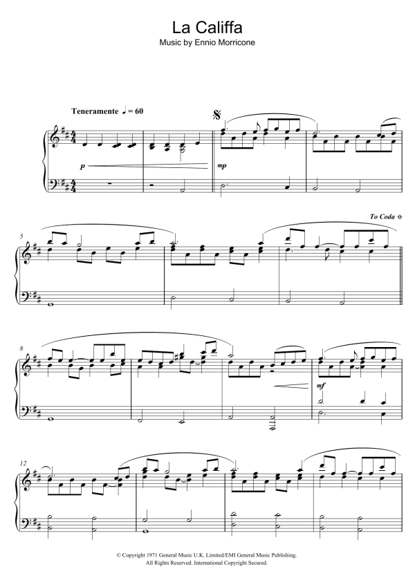 Ennio Morricone La Califfa Musik Noten - Piano Solo - 122727-0