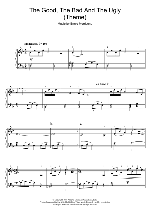 Ennio Morricone The Good, The Bad And The Ugly (Theme) Musik Noten - Easy Piano - 107229-0