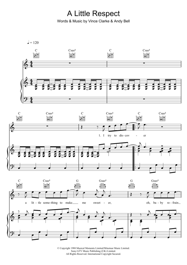 Erasure A Little Respect Musik Noten - Piano, Vocal & Guitar Chords - 102806-0