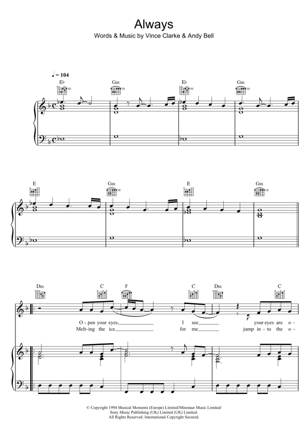 Erasure Always Musik Noten - Piano, Vocal & Guitar Chords - 102822-0