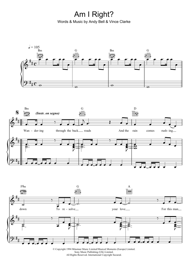 Erasure Am I Right Musik Noten - Piano, Vocal & Guitar Chords - 102819-0