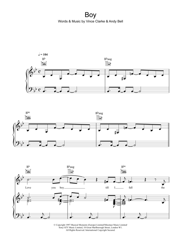 Erasure Boy Musik Noten - Piano, Vocal & Guitar Chords - 17635-0