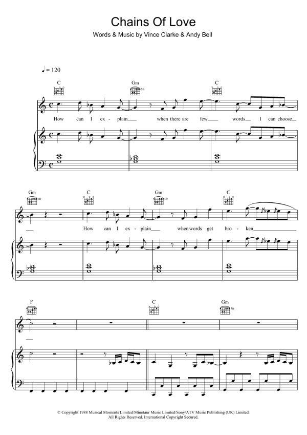 Erasure Chains Of Love Musik Noten - Piano, Vocal & Guitar Chords - 102814-0
