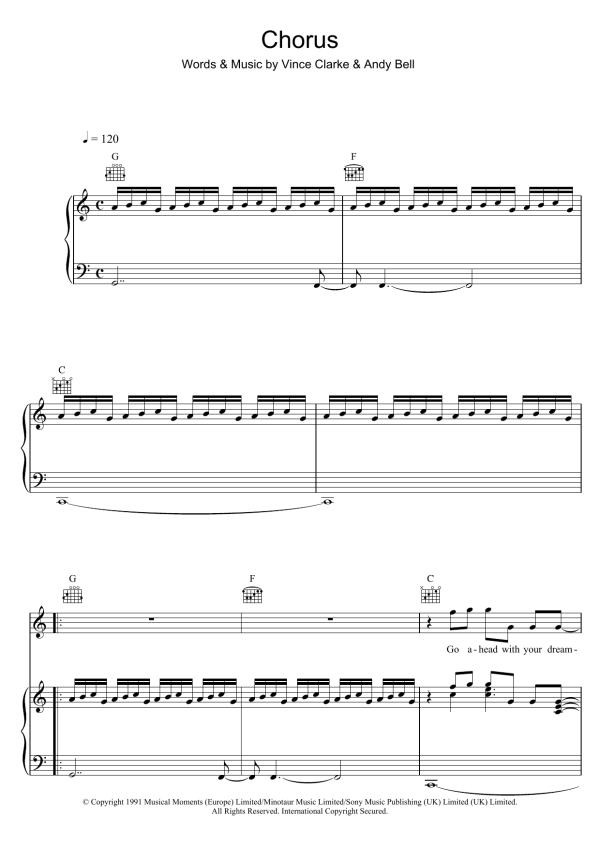 Erasure Chorus Musik Noten - Piano, Vocal & Guitar Chords - 102813-0