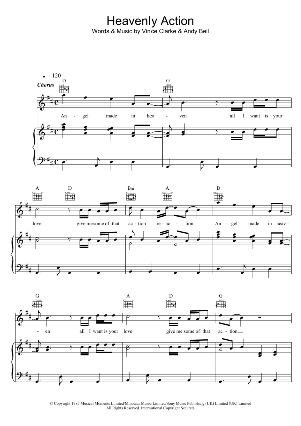 Erasure Heavenly Action Musik Noten - Piano, Vocal & Guitar Chords - 102811-0