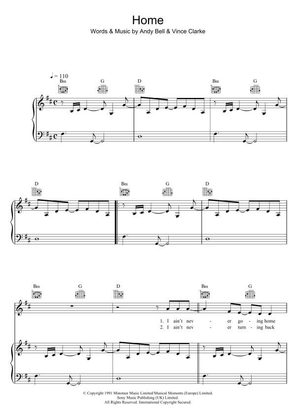 Erasure Home Musik Noten - Piano, Vocal & Guitar Chords - 102810-0