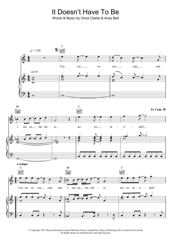 Erasure It Doesn't Have To Be Musik Noten - Piano, Vocal & Guitar Chords - 102808-0