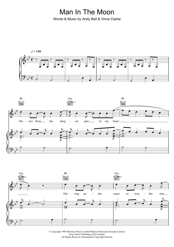 Erasure Man In the Moon Musik Noten - Piano, Vocal & Guitar Chords - 102804-0
