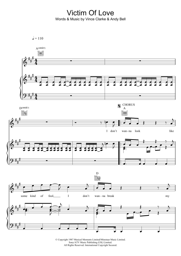 Erasure Victim Of Love Musik Noten - Piano, Vocal & Guitar Chords - 102792-0