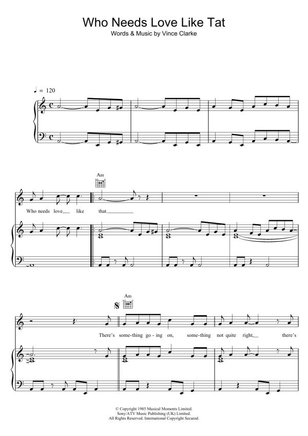 Erasure Who Needs Love Like That Musik Noten - Piano, Vocal & Guitar Chords - 102789-0