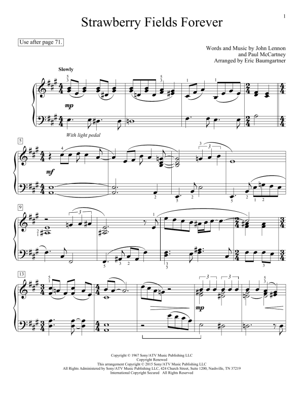 Eric Baumgartner Strawberry Fields Forever Musik Noten - Educational Piano - 158616-0
