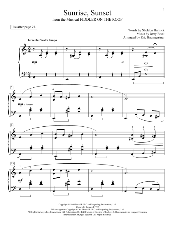 Eric Baumgartner Sunrise, Sunset Musik Noten - Educational Piano - 160326-0