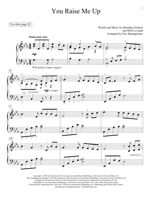 Eric Baumgartner You Raise Me Up Musik Noten - Educational Piano - 158499-0