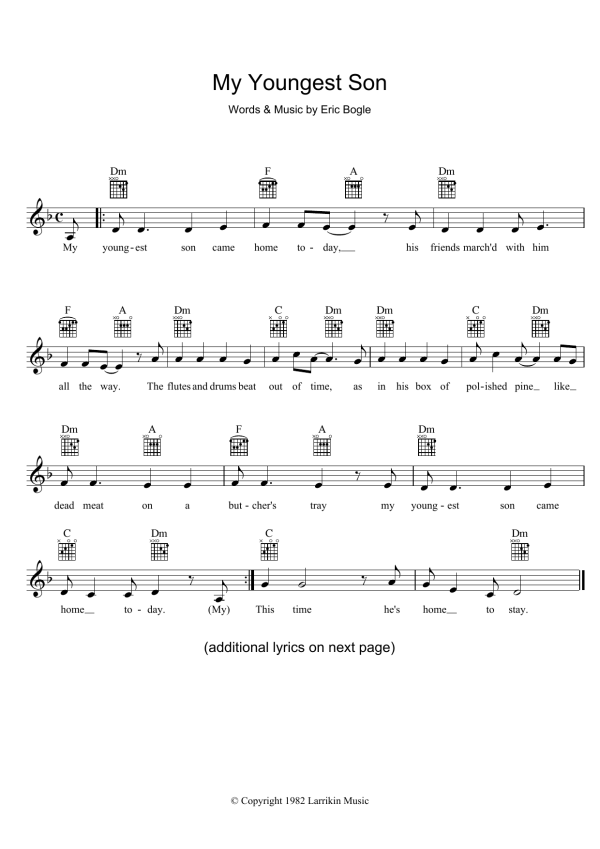 Eric Bogle My Youngest Son Musik Noten - Lead Sheet / Fake Book - 39463-0