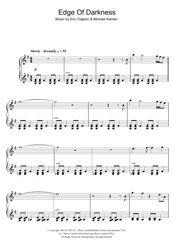 Eric Clapton Edge Of Darkness Musik Noten - Piano Solo - 45563-0