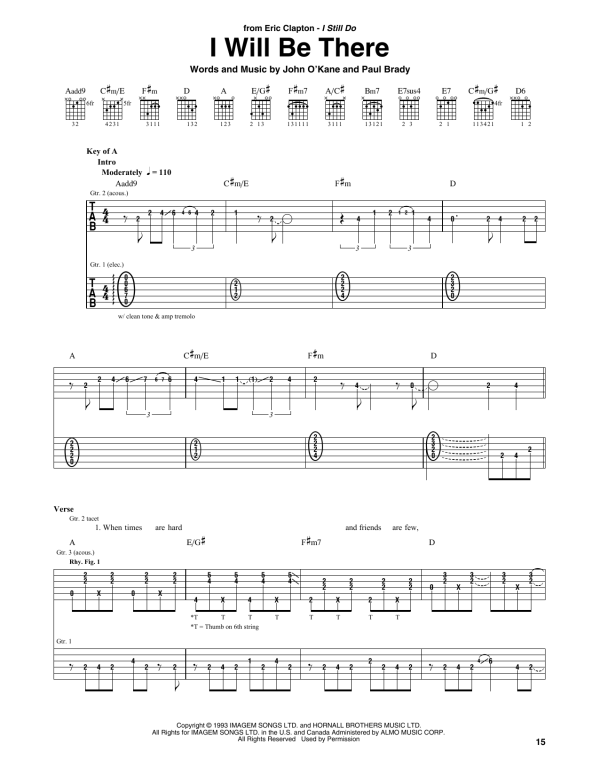 Eric Clapton I Will Be There Musik Noten - Guitar Rhythm Tab - 175415-0