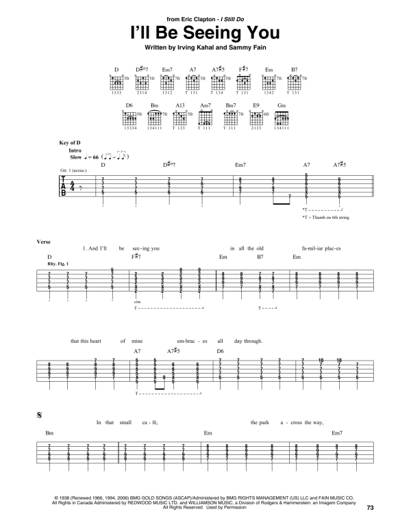 Eric Clapton I'll Be Seeing You Musik Noten - Guitar Rhythm Tab - 175420-0