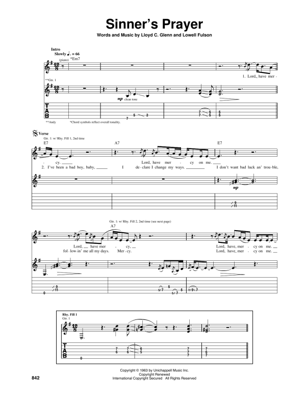 Eric Clapton Sinner's Prayer Musik Noten - Guitar Tab - 159624-0