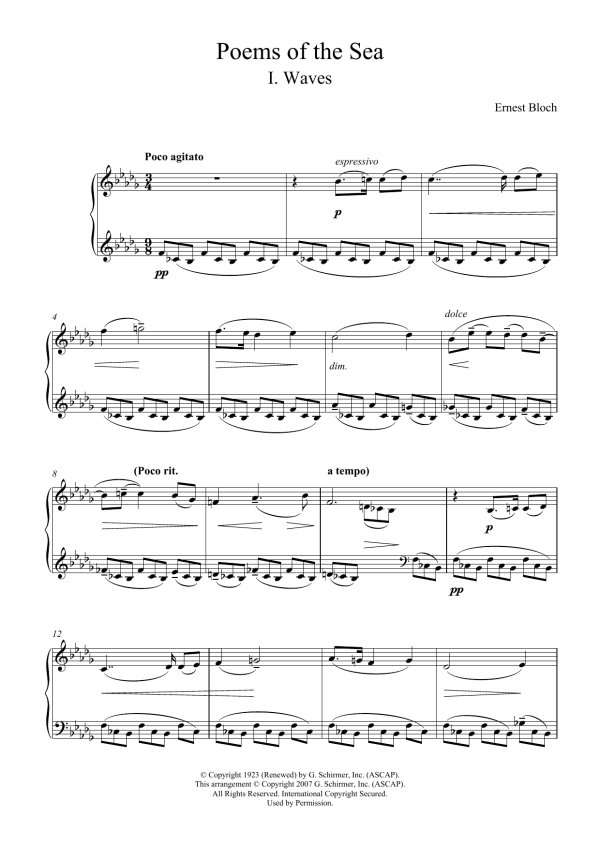 Ernest Bloch Waves (from Poems Of The Sea) Musik Noten - Piano Solo - 121232-0