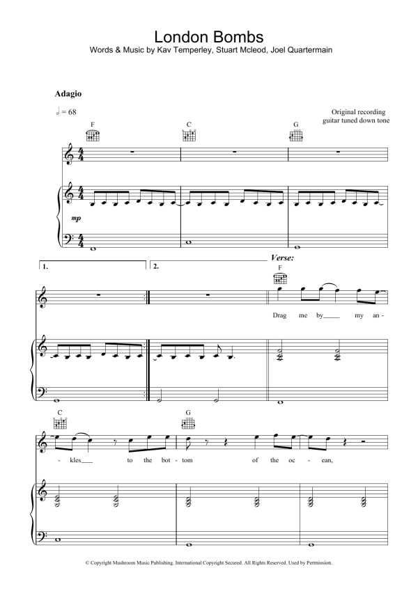 Eskimo Joe London Bombs Musik Noten - Piano, Vocal & Guitar Chords - 38663-0