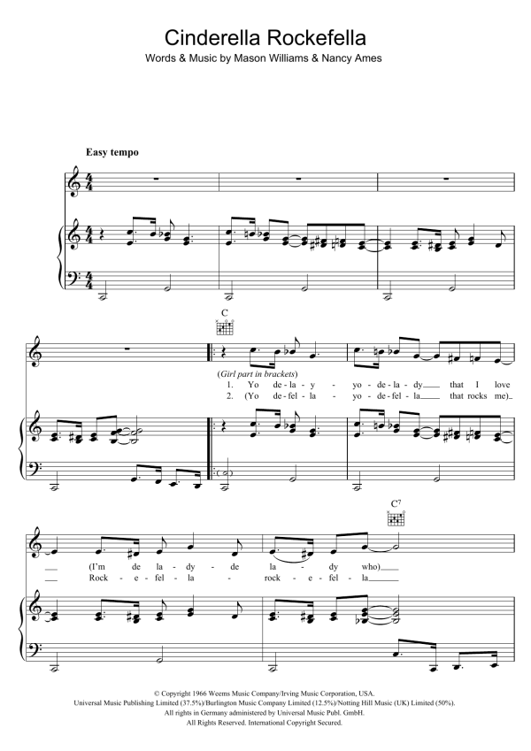Esther & Abi Ofarim Cinderella Rockefella Musik Noten - Piano, Vocal & Guitar Chords - 45114-0