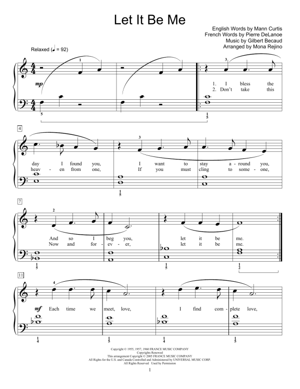 Everly Brothers Let It Be Me (Je T'appartiens) (arr. Mona Rejino) Musik Noten - Educational Piano - 175010-0