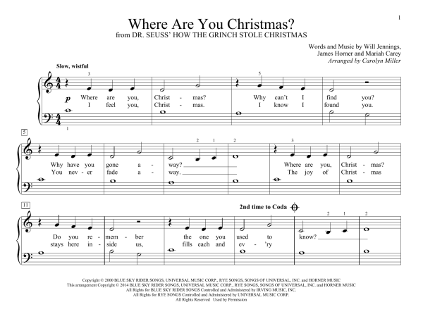 Faith Hill Where Are You Christmas? (arr. Carolyn Miller) (from How The Grinch Stole Christmas) Musik Noten - Educational Piano - 155943-0