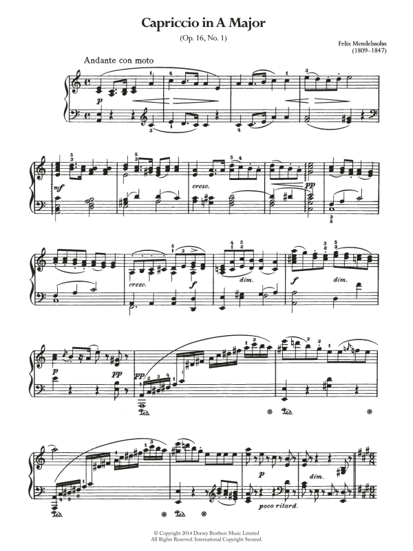 Felix Mendelssohn Capriccio In A Major Musik Noten - Piano Solo - 119478-thumbnail