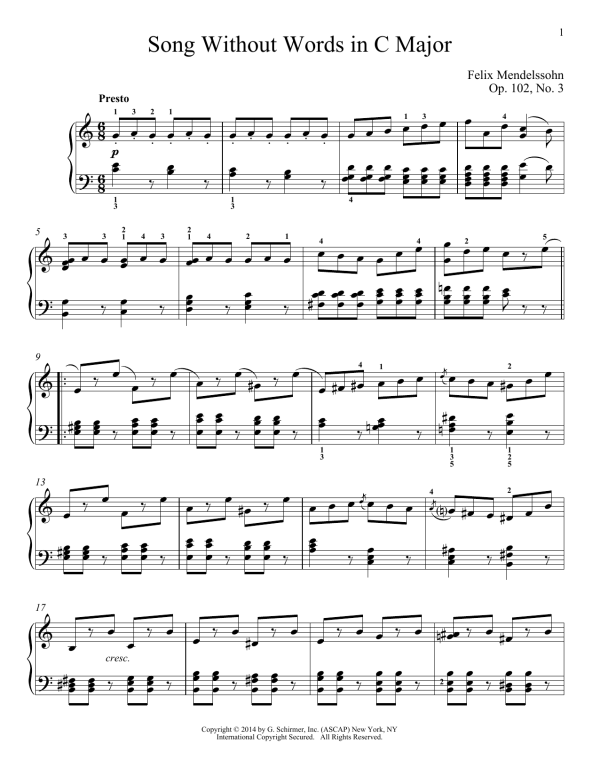 Felix Mendelssohn Song Without Words In C Major, Op. 102, No. 3 Musik Noten - Piano Solo - 155856-0