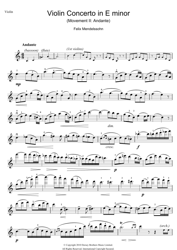 Felix Mendelssohn Violin Concerto In E Minor, 2nd Movement: Andante Musik Noten - Violin Solo - 104481-thumbnail