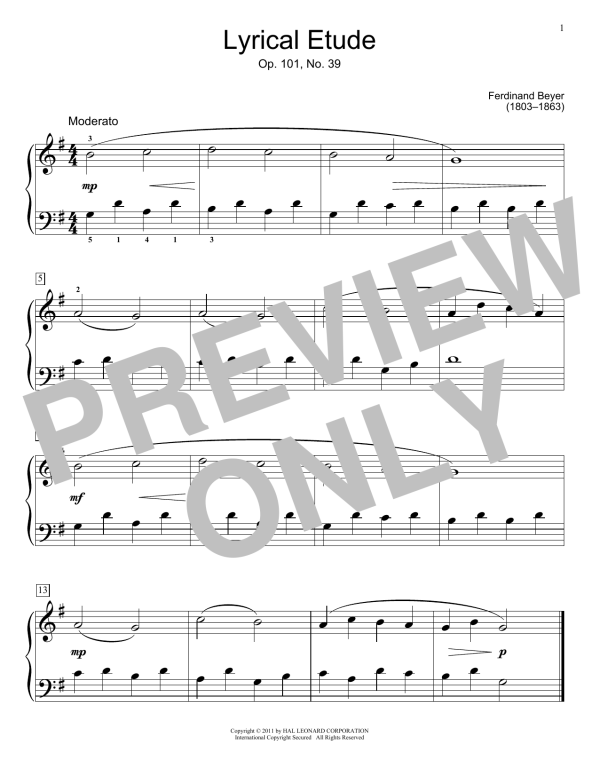 Ferdinand Beyer Lyrical Etude Musik Noten - Educational Piano - 169004-0