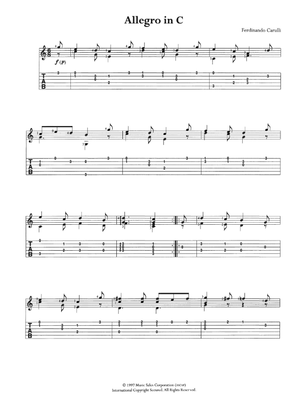 Ferdinando Carulli Allegro In C Musik Noten - Guitar Tab - 122440-0