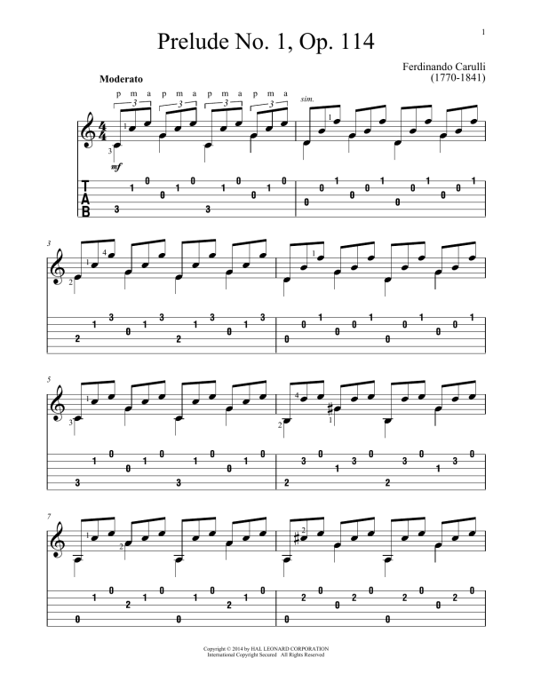 Ferdinando Carulli Prelude No. 1, Op. 114 Musik Noten - Solo Guitar - 170151-0
