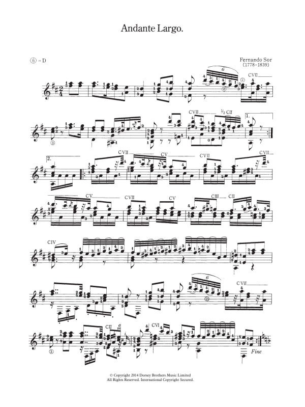 Fernando Sor Andante Largo Musik Noten - Solo Guitar - 118821-0
