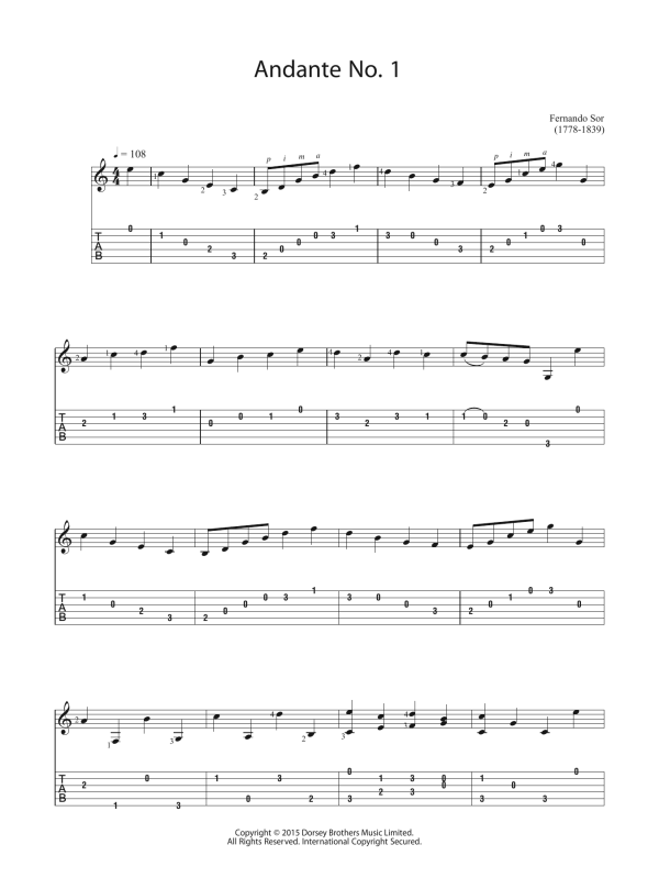 Fernando Sor Andante No. 1 Musik Noten - Easy Guitar - 121703-0