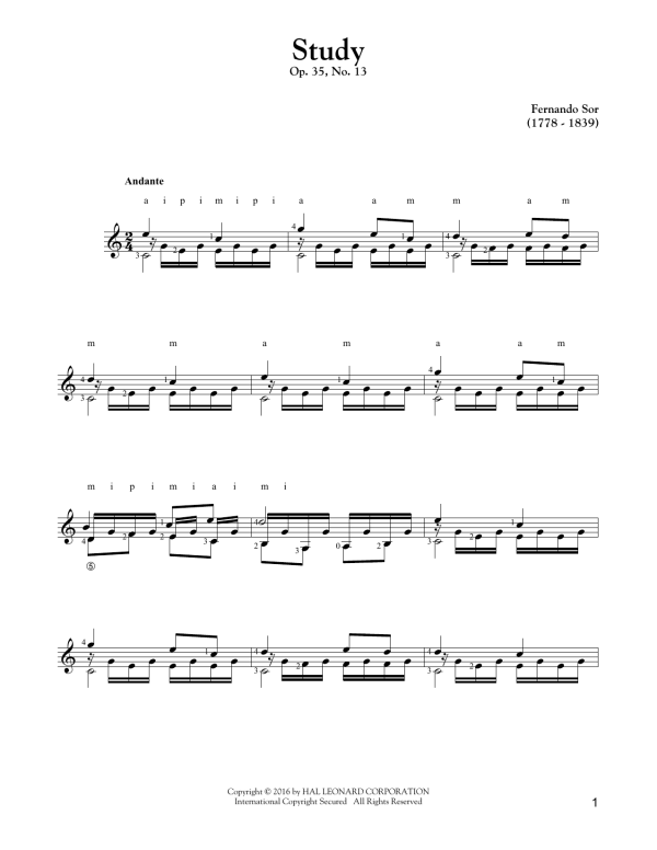Fernando Sor Study Op. 35, No. 13 Musik Noten - Solo Guitar - 163506-0