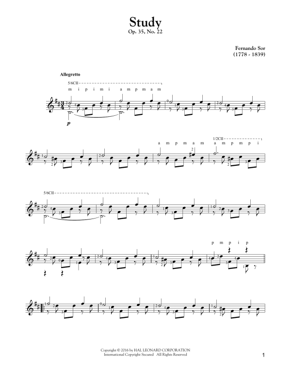 Fernando Sor Study Op. 35, No. 22 Musik Noten - Solo Guitar - 163518-0