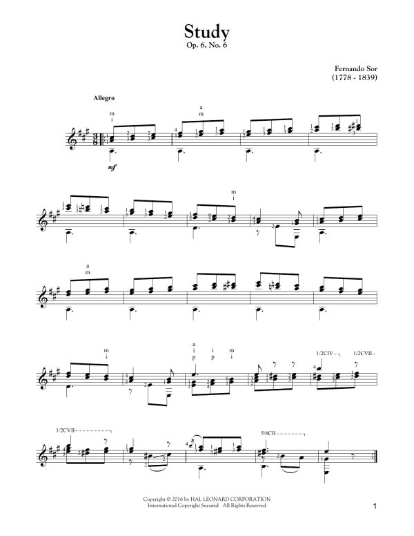 Fernando Sor Study Op. 6, No. 6 Musik Noten - Solo Guitar - 163531-0