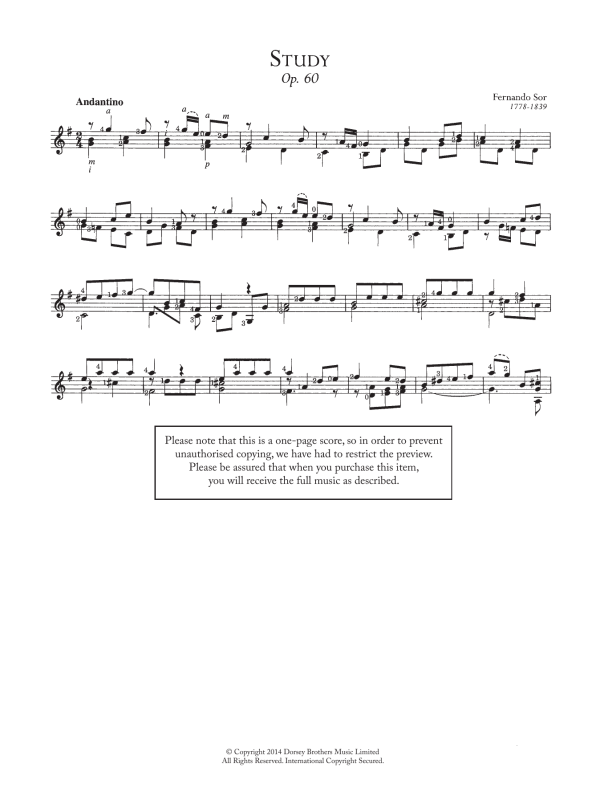 Fernando Sor Study, Op.60 Musik Noten - Easy Guitar - 118869-0