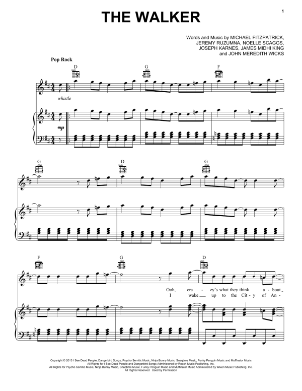 Fitz And The Tantrums The Walker Musik Noten - Piano, Vocal & Guitar Chords - 156890-0